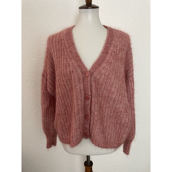 Sezane Sweaters - Sezane Sweater Cardigan Fuzzy Wool Mohair Ribbed Knit Achille